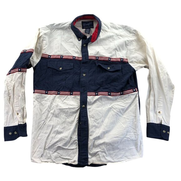 Wrangler Mens Western Shirt Medium Long Sleeve Button Up Patriotic Casual Cotton - Picture 1 of 14